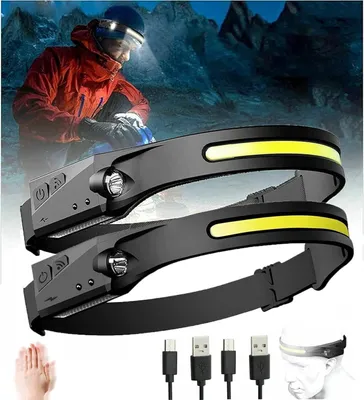 Productafbeelding van LED-hoofdlamp, oplaadbaar, met bewegingssensor, USB-lamp, sensorlamp, USB-oplaadbare hoofdlamp, IPX4 waterdicht