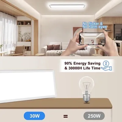Obrázok produktu pre LED stropné svietidlo – s možnosťou stmievania a diaľkovým ovládaním – 30W – 100x25 cm – oceľ – vhodné do obývačky