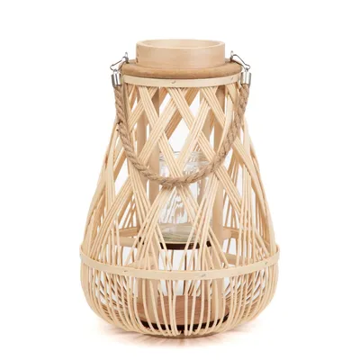 Zdjęcie produktu dla Lampion RADIANT pleciony z pojemnikiem na świece naturalny 35 cm