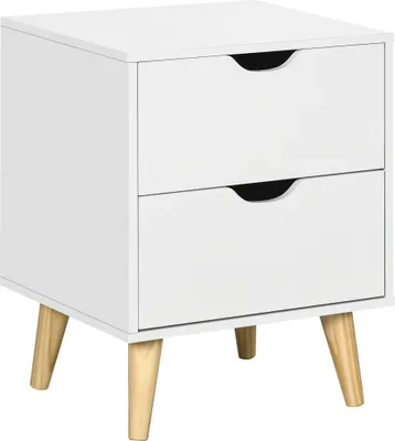 Image de Table de chevet table de nuit avec 2 tiroirs, style scandinave pour chambre š€ coucher, salon, 40 x 35 x 50,5 cm, blanc
