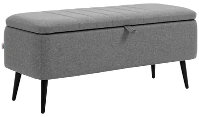 Produktbild von Sitzbank mit Stauraum Polsterbank mit Leinenoptik, Sitztruhe mit Stahlbeine 102 x 40 x 44 cm, Grau