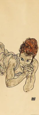 Produktbild von Egon Schiele Kunstdruck Bild - Liegende Frau, Zeichnung, 1917 (158 x 53 cm)