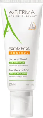 Imagen del producto de A-DERMA EXOMEGA CONTROL, para piel seca, hidratante, emoliente, envase con bomba, COMPOSICIÓN: AGUA (AQUA), GLICERINA, TRIGLICÉRIDO CÁPRICO/CÁPRICO, ESTEARATO DE GLICERILO, NIACINAMIDA, PEG-100..., 200 ml