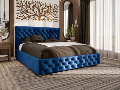 Obrázek produktu pro Manželská postel se zásuvkou 200x200 cm Monaco - sametová postel, postel do ložnice, postel Glamour - čalouněná postel Chesterfield - (modrá - Monolit 77)