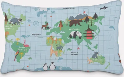 Produktbild von SCHÖNER LEBEN. Kissenhülle Fryett`s Kinder Weltkarte Tiere hellblau Größe 60x80cm (HxB) 60x80cm (HxB) Größe