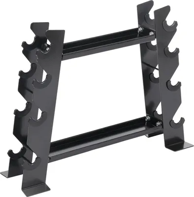 Obrázok produktu pre Stojan na činky – držiak na krátke činky a kettlebell – nosnosť do 150 kg – 8 držiakov – 71 x 20,5 x 53 cm – čierny