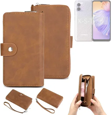 Produktbild von K-S-Trade Handyhülle Schutzhülle kompatibel mit Doogee N50 & Portemonnee Tasche Handytasche Case Etui Geldbörse Wallet braun (1x)