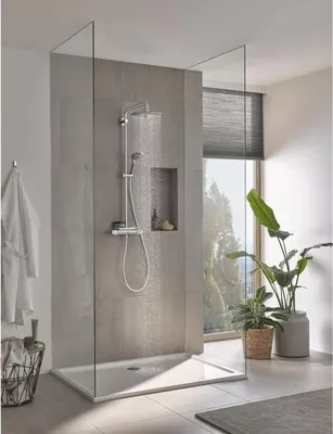 Produktbild von GROHE Vitalio Joy 260 Thermostat Duschsäule, 260mm Kopfbrause, 3 Strahlarten, Chrom, 26403002