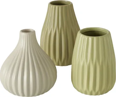 Immagine prodotto di Vaso di fiori in ceramica in set da 3 Design opaco Multicolore Altezza 14 cm Decorazione da tavolo Vaso moderno Vaso da tavolo - Verde
