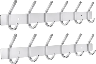 Immagine prodotto di Appendiabiti da parete in acciaio inox con 6 ganci per camera da letto, bagno, cucina - Argento - Set di 2
