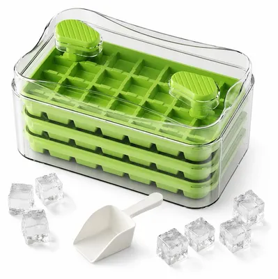 Produktbild von Eiswürfelform mit Deckel 84 Eiswürfel, 3-lagiger Eiswürfelbehälter mit Schaufel, Druckentnahme Eiswürfelbox, BPA-freie Ice Cube Tray
