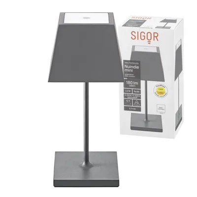 Image de Sigor Nuindie Mini lampe de table rechargeable IP54 aluminium Easy Connect gris graphite angulaire