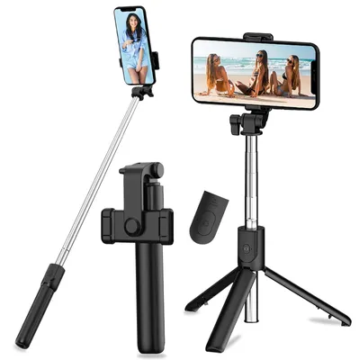 Zdjęcie produktu dla Kijek selfie - Statyw teleskopowy 18 do 68 cm - Pilot bezprzewodowy - Czarny - Do smartfona