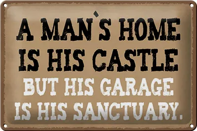 Produktbild von Blechschild Spruch 30x20cm Man s home is his castle garage