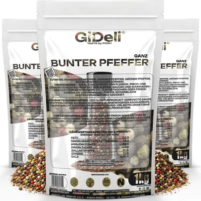 Produktbild von Bunter Pfeffer 2kg Ganz Pfefferkörner Mühle Gewürz Pfeffermischung Natur GiDeli