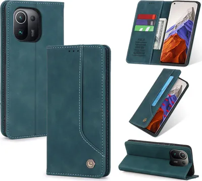 Produktbild von Xiaomi Mi 11 Lite Hülle, LaimTop Retro Kunstledertasche Schutzhülle mit Kartenfach Standfunktion für Xiaomi Mi 11 Lite Blau