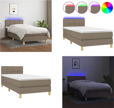 Produktbild von vidaXL Boxspringbett mit Matratze & LED Taupe 90x190 cm Stoff - Boxspringbett - Boxspringbetten - Bett - Schlafzimmermöbel