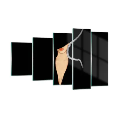 Produktbild von Bilder auf glas - 5 Teile - Schwarz Frau Hut - 100x60cm - Glasbilder - Wandbilder - Bilder - zum Aufhängen bereit - Wanddekoration aus Glas - Glas Bilder - Wandbild auf Glas - GEG100x60-4341