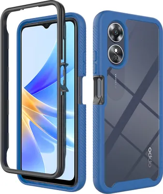 Produktbild von Oppo A17 Hülle, Hybrid Transparente Rückseite TPU Bumper Stoßfest Schutzhülle für Oppo A17 Dunkelblau