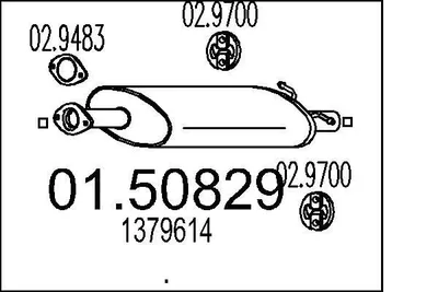 Produktbild von MTS 01.50829 Mittelschalldämpfer Schalldämpfer für FORD Transit Mk6 Pritsche / Fahrgestell (V347, V348, FM, FN, FF)