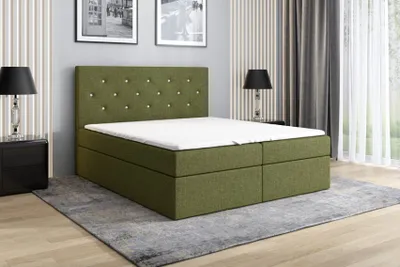 Produktbild von Boxspringbett REGIN 140 x 200 mit 2 Bettkästen, Bonell-Matratze und Topper. Farbe: Grün