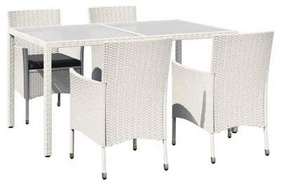 Produktbild von vidaXL 5-tlg. Garten-Essgruppe mit Auflagen Poly Rattan Weiß