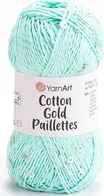 Produktbild von Yarnart Baumwolle Gold Paillettes, Glänzendes Baumwoll-Mischgarn, 50g, Mintgrün