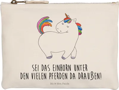 Produktbild von Mr. & Mrs. Panda Federmappe Einhorn Stolzieren Größe M - Weiß - Geschenk, Unicorn, Einhörner, Schlampermäppchen, Reiter, Pouch, Kosmetiktasche, Reiten, kosmetiktäschchen