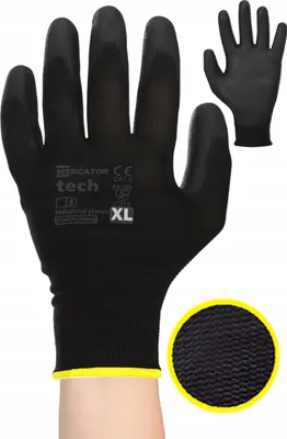 Produktbild von MERCATOR Tech Schwarz+Schwarz PolyurethanArbeitshandschuhe - XL - 1 Paar
