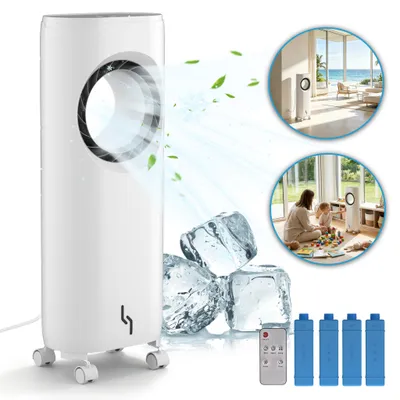 Image de Ventilateur rafraîchissant sans pales NAIZY à 4 fonctions, réservoir d'eau de 4 litres, bacs à glaçons réutilisables, 3 modes de fonctionnement, doubleprogrammable pour l'intérieur, blanc