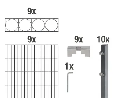 Image de Alberts 668464 Clôture à double barre "Oslo" comme set complet de clôture de 47 pièces, revêtu de matière synthétique, anthracite, hauteur 100 cm, longueur 18 m