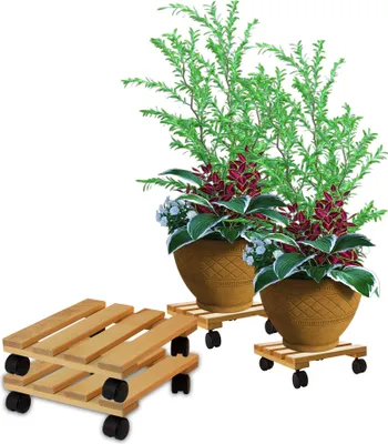Produktbild von BigDean 2x Pflanzenroller eckig Buchenholz massives Holz 30 x 30 cm bis 120 Kg Rolluntersetzer