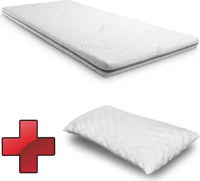 Immagine prodotto di Supportho premium cold foam topper 100 x 200 cm H3, altezza 9 cm, grado di durezza H3 con rivestimento antibatterico + cuscino CloudComfort Basic gel-flake 40 x 80 cm