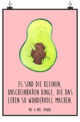 Produktbild von Mr. & Mrs. Panda Bild Avocado Kern DIN A2 - Rot Pastell - Geschenk, Baby, kunstdruck poster, Spruch Leben, Liebe, Pflanze, wanddeko, Wandbild, drucke