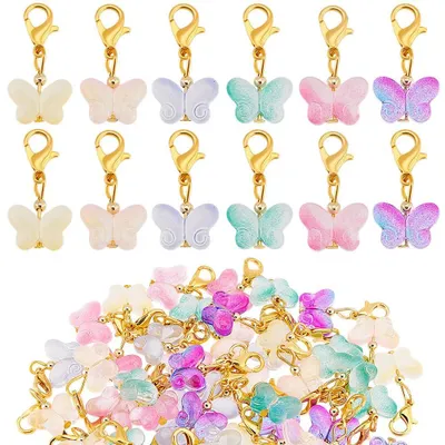 60 Glas-Schmetterling-Anhänger, 6 Farben, Clip-on, 28 mm