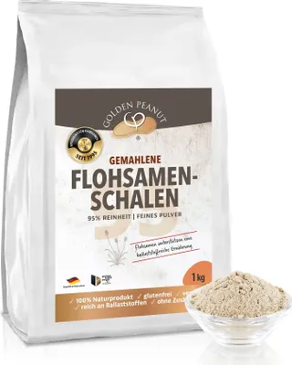 Produktbild von GOLDEN PEANUT Flohsamenschalen Pulver 95% 1kg – Psyllium Mehl, glutenfrei Kochen, Backen
