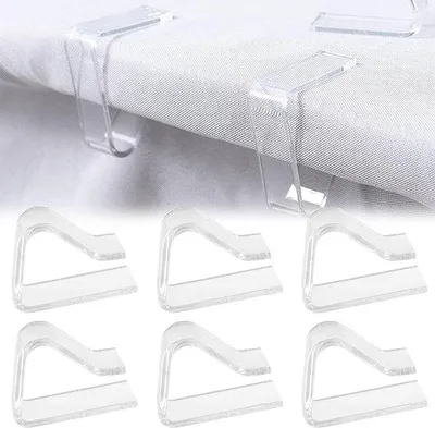 Produktbild von Unyqoos® Transparente Tischdeckenklammern 6er-Set – ABS, flexibler Halt, für Tischstärken 20–35 mm, innen & außen, sichere Befestigung von Tischdecken
