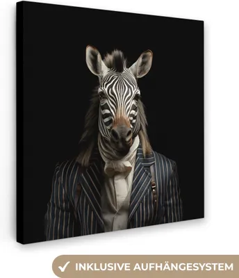 Produktbild von MuchoWow® - Leinwandbilder - Zebra - Porträt - Schwarz - Weiß - Tier, Wandbild, Wanddeko Bilder Wohnzimmer, 90x90cm