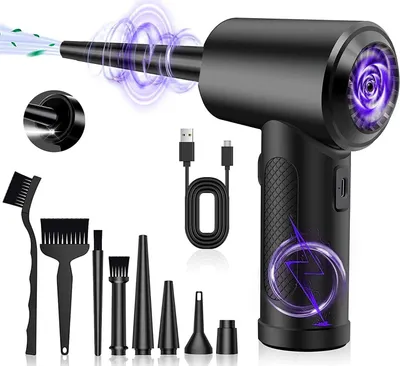 Obrázek produktu pro Přenosný ruční prachový foukač, elektrický prachový foukač 3-rychlostní 51000 otáček za minutu Stlačený vzduchový rozprašovač prachu Klávesnice pro čištění PC s 6000mAh baterií, LED světlem a čisticím kartáčem, mini vysavač pro PC, notebook, auto, kancelářské vybavení, pohovka Dobrá náhrada za vzduchové konzervy
