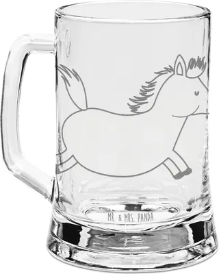 Produktbild von Mr. & Mrs. Panda Krug Pferd Springen - Transparent - Geschenk, Pferde, Humpen, Glaskrug, Reiten, Landwirtin, Seidel, Gravur Bierkrug, Pferdestall, Pony, Glas, Stall