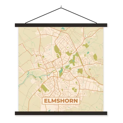 Produktbild von MuchoWow® Textilposter Karte - Elmshorn - Stadtplan - Vintage 60x60 cm mit schwarzem Rahmen - Posteraufhänger