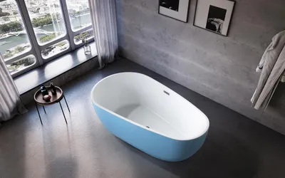 Produktbild von Wanne Standbadewanne Freistehende Badewanne Zeitgenössisch Blau Oval