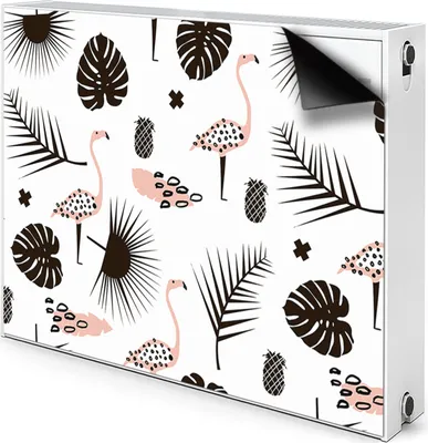 Produktbild von Magnet Heizkörperverkleidung Heizkörper-Abdeckung Heizung Heizkörper 90x60 cm  - Blätter und Flamingos