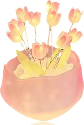 Produktbild von DIY-Tulpen-Nachtlicht, Mini-Tulpen-Nachtlicht im Topf, Schreibtisch-Dekorations-Nachtlicht, Schlafzimmer-Schlaflicht (9 Blüten),pink