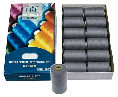 Universal Nähgarn Polyester 12 Spulen stahlblau