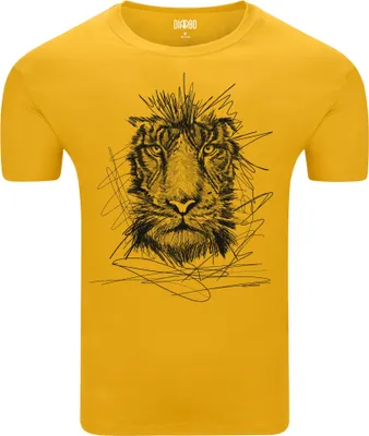 Produktbild von Diarbo Herren T-Shirt mit Aufdruck Wildtierporträts Skizze eines Tigerkopfes Gelb Gr.XXL