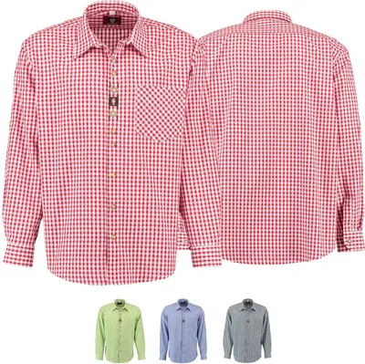 Produktbild von Trachtenhemd für Lederhosen Langarm Trachtenmode mit Blumen Stickerei, Farbe:Rot, Größe:L