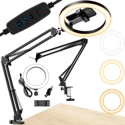 Zdjęcie produktu dla Lampa pierścieniowa LED Alogy 10cal fotograficzna Ring do makijażu z statywem do biurka blatu Czarny