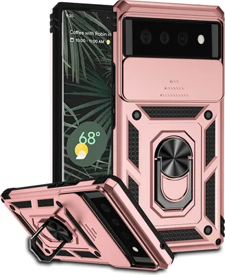 Image de Étui pour Google Pixel 6 étui double couche avec couvercle coulissant pour appareil photo et support annulaire Rose