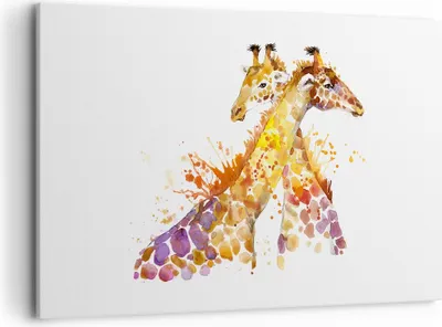 Produktbild von Bild auf Leinwand - Leinwandbild - Giraffen Tiere Kinder Safari - 120x80cm - Wand Bild - Wanddeko - Leinwanddruck - Bilder - Kunstdruck - Wanddekoration - Leinwand bilder - Wandkunst - AA120x80-2883